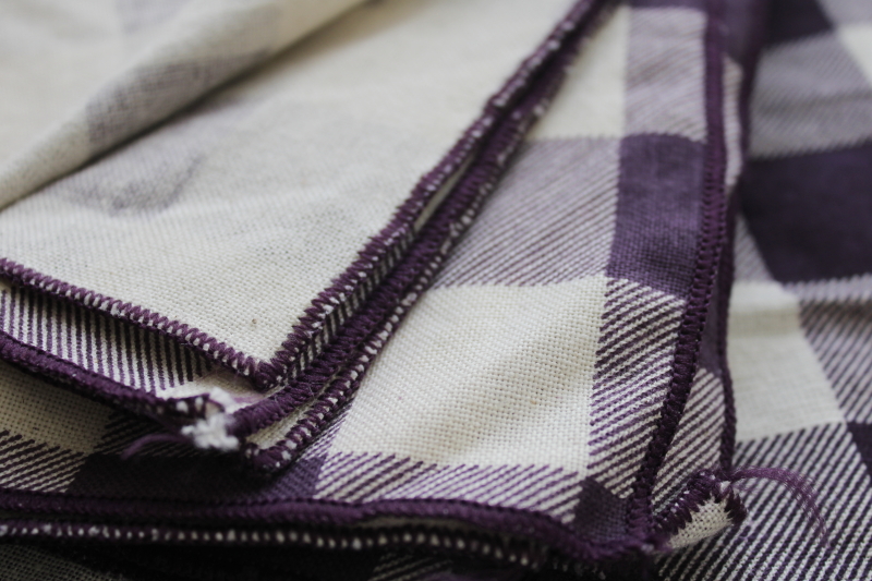 photo of violet purple gingham checked tablecloths & napkins, vintage farmhouse style cotton table linens  #5