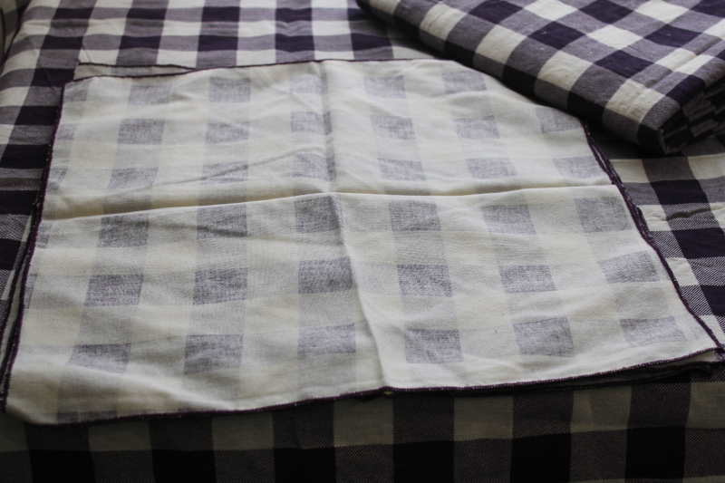 photo of violet purple gingham checked tablecloths & napkins, vintage farmhouse style cotton table linens  #6