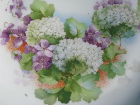 photo of violets and snowball flowers, old antique china plate marked Germany #2