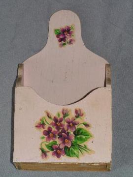 catalog photo of violets wood wall bracket pocket, vintage pink paint