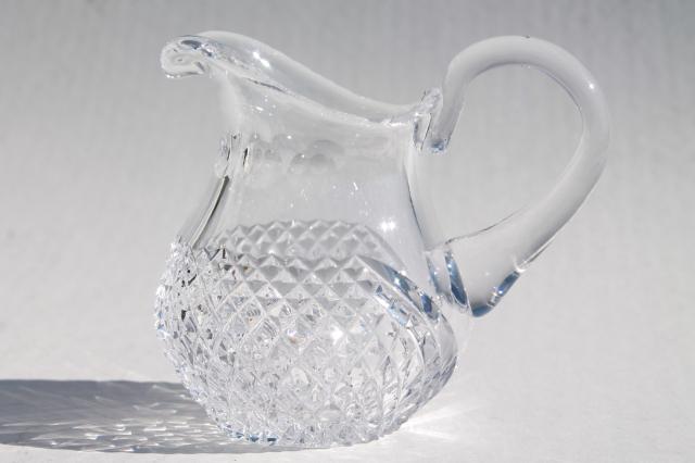 photo of waffle diamond block cut crystal cream pitcher & sugar bowl set, vintage glassware #3