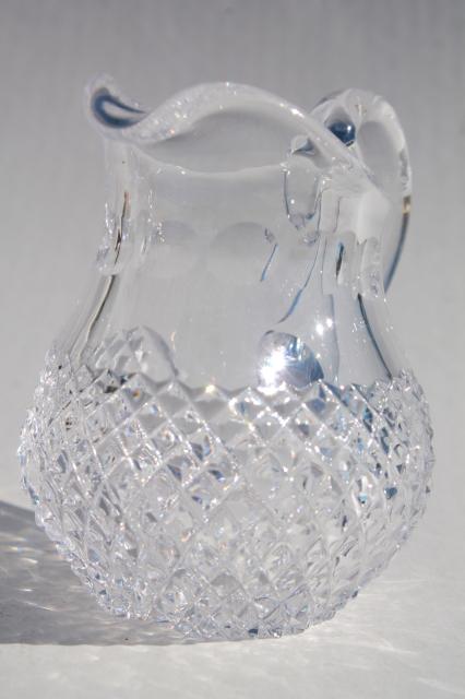 photo of waffle diamond block cut crystal cream pitcher & sugar bowl set, vintage glassware #4