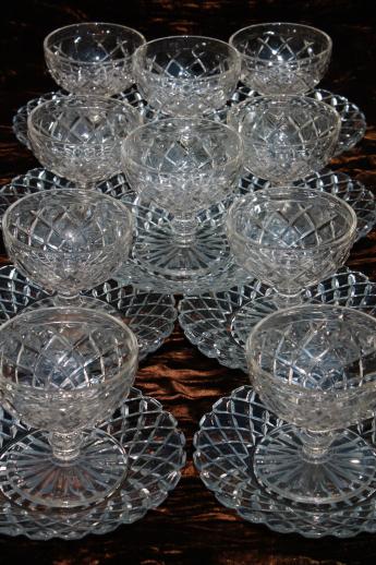 photo of waffle pattern depression glass dessert dishes set - sherbet glasses, plates & cake plate #4