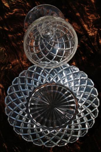 photo of waffle pattern depression glass dessert dishes set - sherbet glasses, plates & cake plate #7