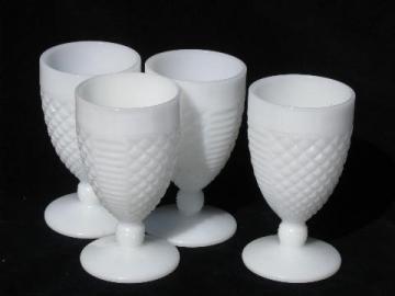 catalog photo of waffle pattern vintage milk glass goblets, set of four wine glasses