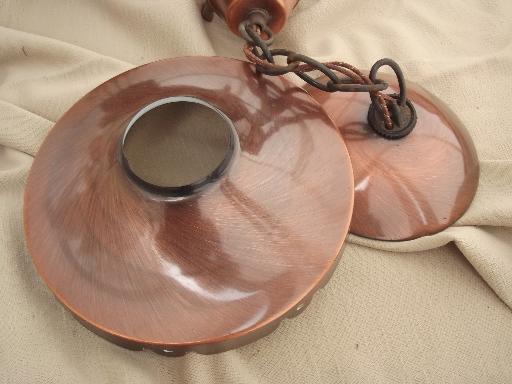 photo of wagon wheel hanging lamp, retro vintage ceiling light w/ copper shades #2