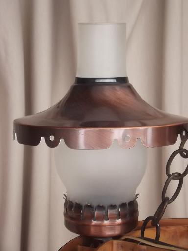 photo of wagon wheel hanging lamp, retro vintage ceiling light w/ copper shades #4