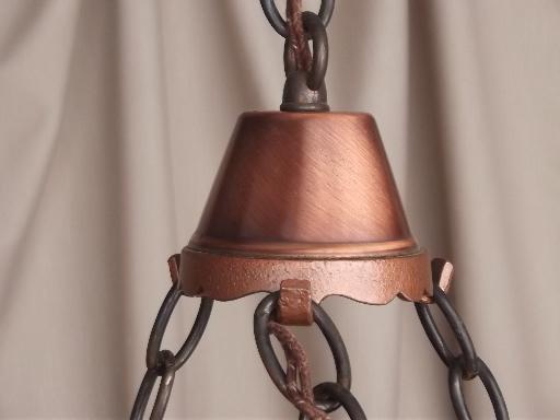 photo of wagon wheel hanging lamp, retro vintage ceiling light w/ copper shades #5