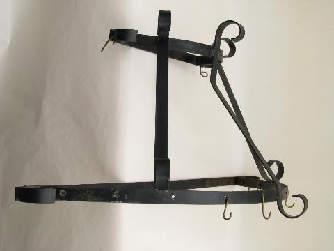 photo of wall mount large iron pot rack for hanging kitchen pots and pans #2