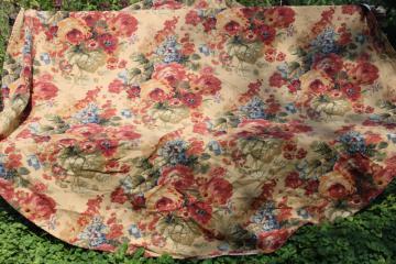 catalog photo of washed linen weave cotton oval tablecloth large roses floral print on flax tan, Avon Home