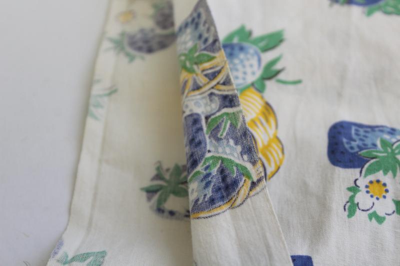 photo of washed vintage cotton fabric, blue yellow strawberries print 1950s retro! #3