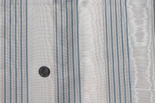 photo of watered moire bengaline fabric, creamy ivory w/ stripe in french blue & buff #1