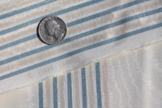 photo of watered moire bengaline fabric, creamy ivory w/ stripe in french blue & buff #4