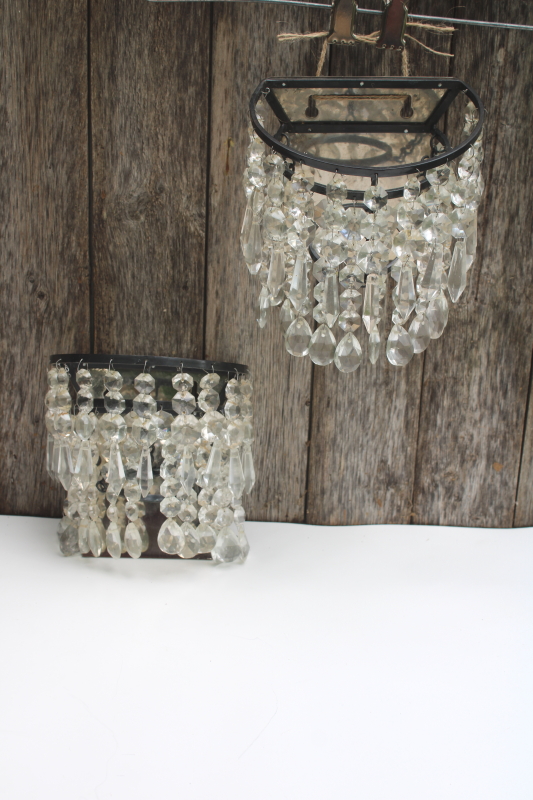 photo of waterfall chandelier glass crystal prisms wall sconce candle holders, pair of vintage sconces #1
