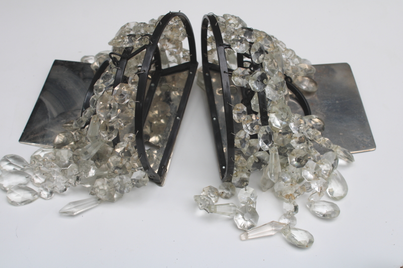 photo of waterfall chandelier glass crystal prisms wall sconce candle holders, pair of vintage sconces  #3