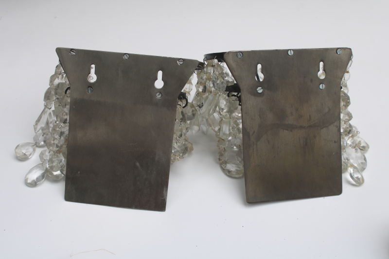 photo of waterfall chandelier glass crystal prisms wall sconce candle holders, pair of vintage sconces  #4