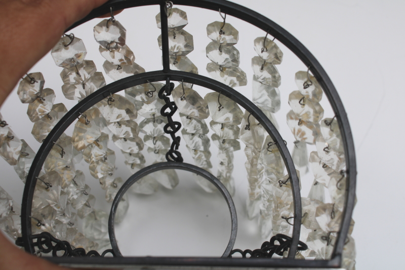 photo of waterfall chandelier glass crystal prisms wall sconce candle holders, pair of vintage sconces  #15