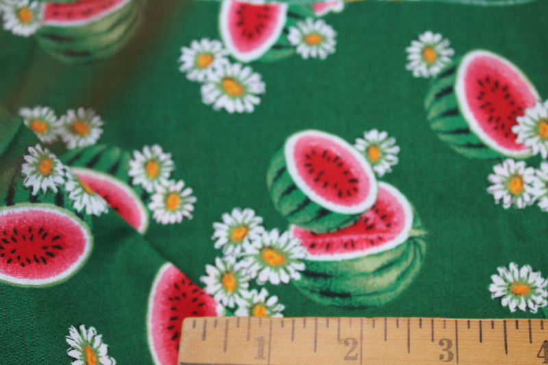 photo of watermelons & daisies print on green vintage Springs quilting weight cotton fabric  #3