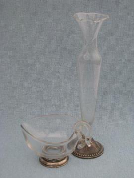 catalog photo of weighted sterling silver / crystal bud vase & vintage swan bowl candy dish