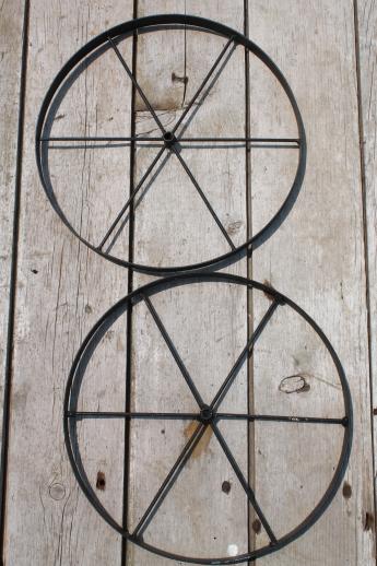 photo of western style wagon wheel set, metal wall art or primitive decorative wheels #2