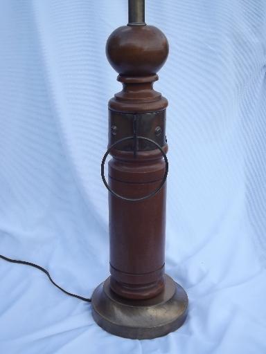 photo of western wagon wheel vintage turned wood lamp w/ copper yoke hardware #2