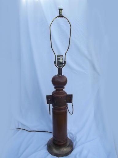 photo of western wagon wheel vintage turned wood lamp w/ copper yoke hardware #3