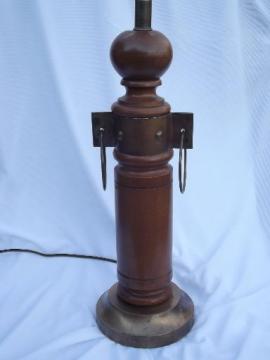 catalog photo of western wagon wheel vintage turned wood lamp w/ copper yoke hardware