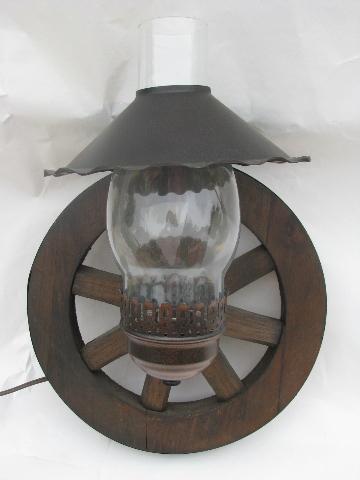 photo of western wagon wheel vintage wood wall light sconces, pair sconce lamps #2