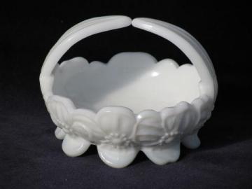 catalog photo of westmoreland vintage white milk glass bride's basket flower bowl