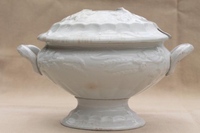 photo of wheat & hops pattern antique white ironstone china sauce dish or soup tureen #1