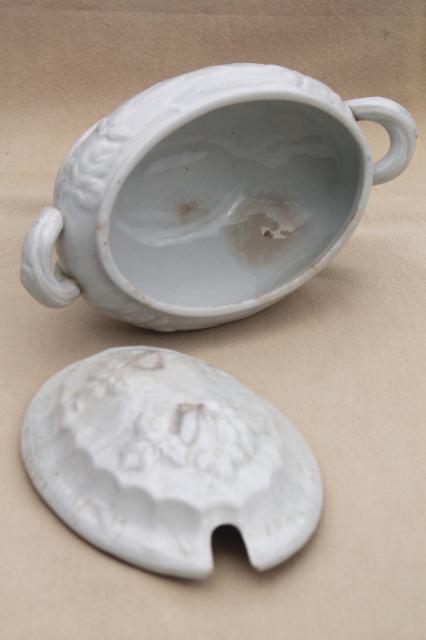 photo of wheat & hops pattern antique white ironstone china sauce dish or soup tureen #5