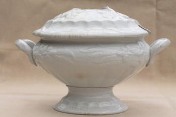 catalog photo of wheat & hops pattern antique white ironstone china sauce dish or soup tureen