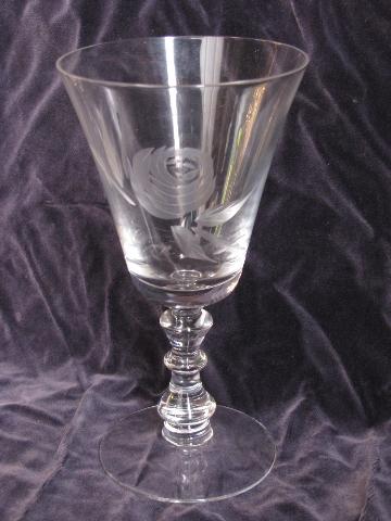 photo of wheel or grey cut rose Fostoria glass, vintage water glasses set of six #2