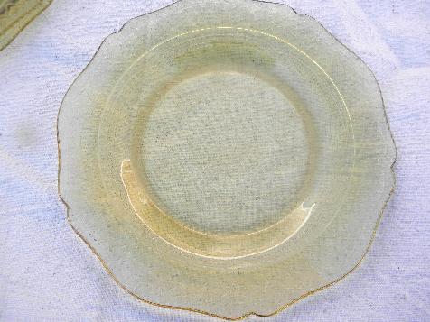 photo of wheel spoke vintage amber yellow depression glass salad plates, Patrician #2