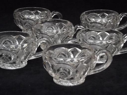 photo of wheel star pattern pressed glass punch cups, antique EAPG vintage #1