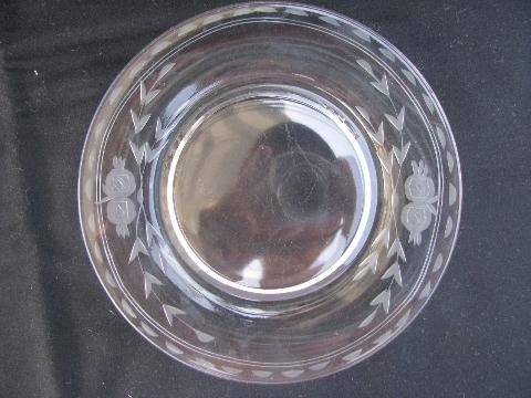 photo of wheel-cut rose border, 10 vintage glass luncheon plates, so pretty! #2