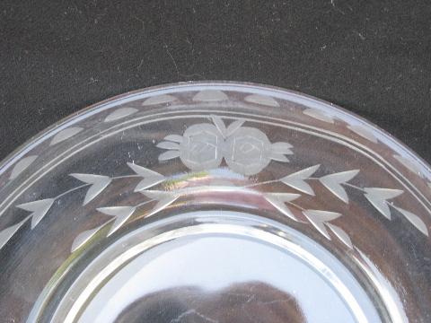 photo of wheel-cut rose border, 10 vintage glass luncheon plates, so pretty! #3