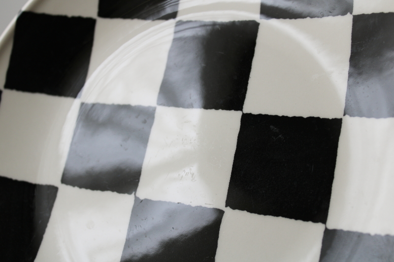 photo of whimsical mod black & white checked checkerboard salad plates, Chequers Royal Stafford England  #2