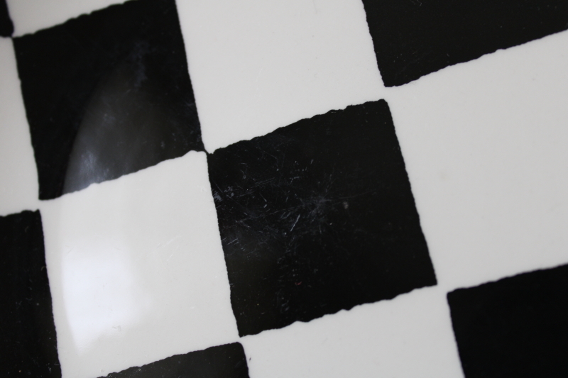 photo of whimsical mod black & white checked checkerboard salad plates, Chequers Royal Stafford England  #3