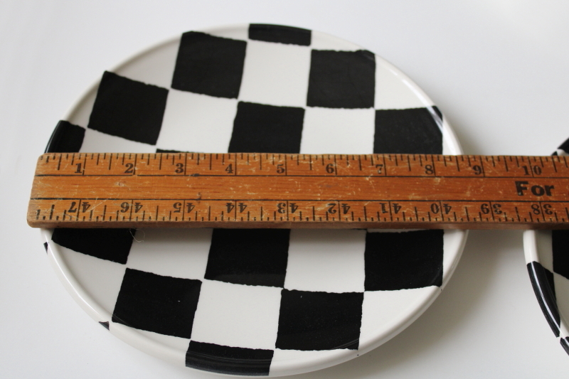 photo of whimsical mod black & white checked checkerboard salad plates, Chequers Royal Stafford England  #4
