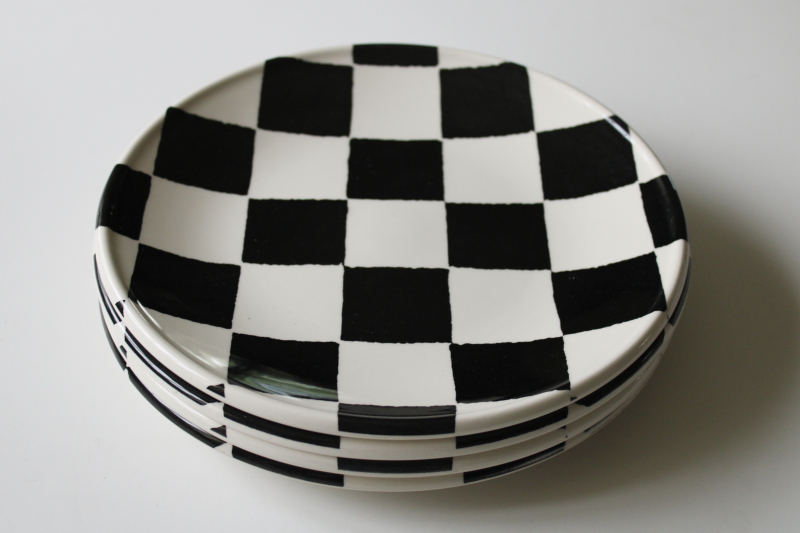 photo of whimsical mod black & white checked checkerboard salad plates, Chequers Royal Stafford England  #7