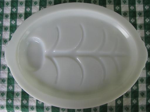 photo of white Fire-King oven ware glass meat platter, tree and well for drippings #1