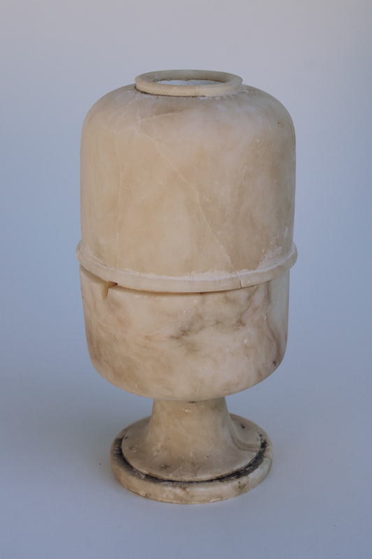 photo of white alabaster vintage carved stone candle holder lamp, fairy light w/ shade  #1