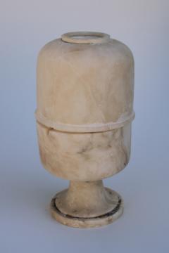 catalog photo of white alabaster vintage carved stone candle holder lamp, fairy light w/ shade 