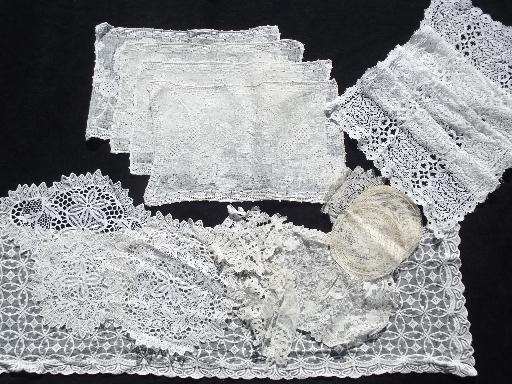 photo of white and ivory lace table runners, placemats, doilies, vintage linens lot #1