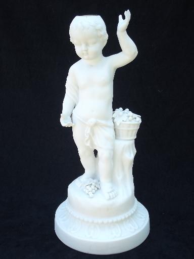 photo of white bisque porcelain cherub angel figure candlestick, vintage blanc de chine #1