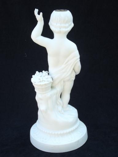 photo of white bisque porcelain cherub angel figure candlestick, vintage blanc de chine #3