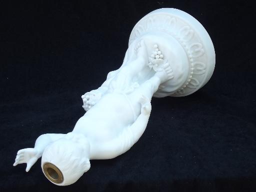 photo of white bisque porcelain cherub angel figure candlestick, vintage blanc de chine #5