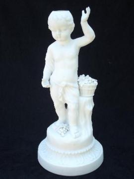 catalog photo of white bisque porcelain cherub angel figure candlestick, vintage blanc de chine