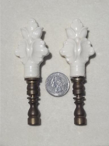 photo of white china flowers vintage lamp finial set, pair of pottery lamp finials #1